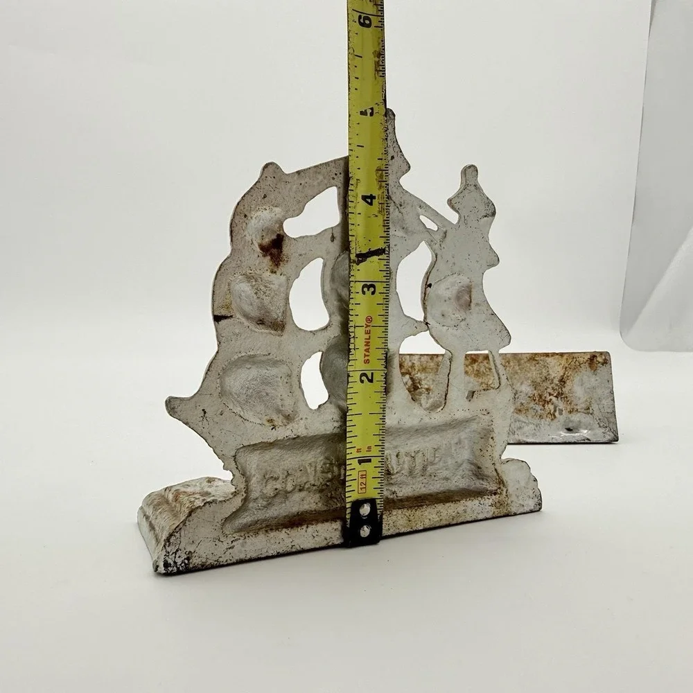 Vtg Cast Iron Bookends Patina Old Ironside Constitution Sailing Ship Doorstop